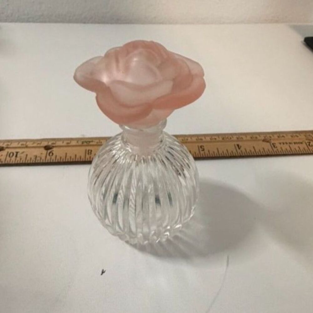 vtg. art deco pink frosted rose stopper glass perfume bottle